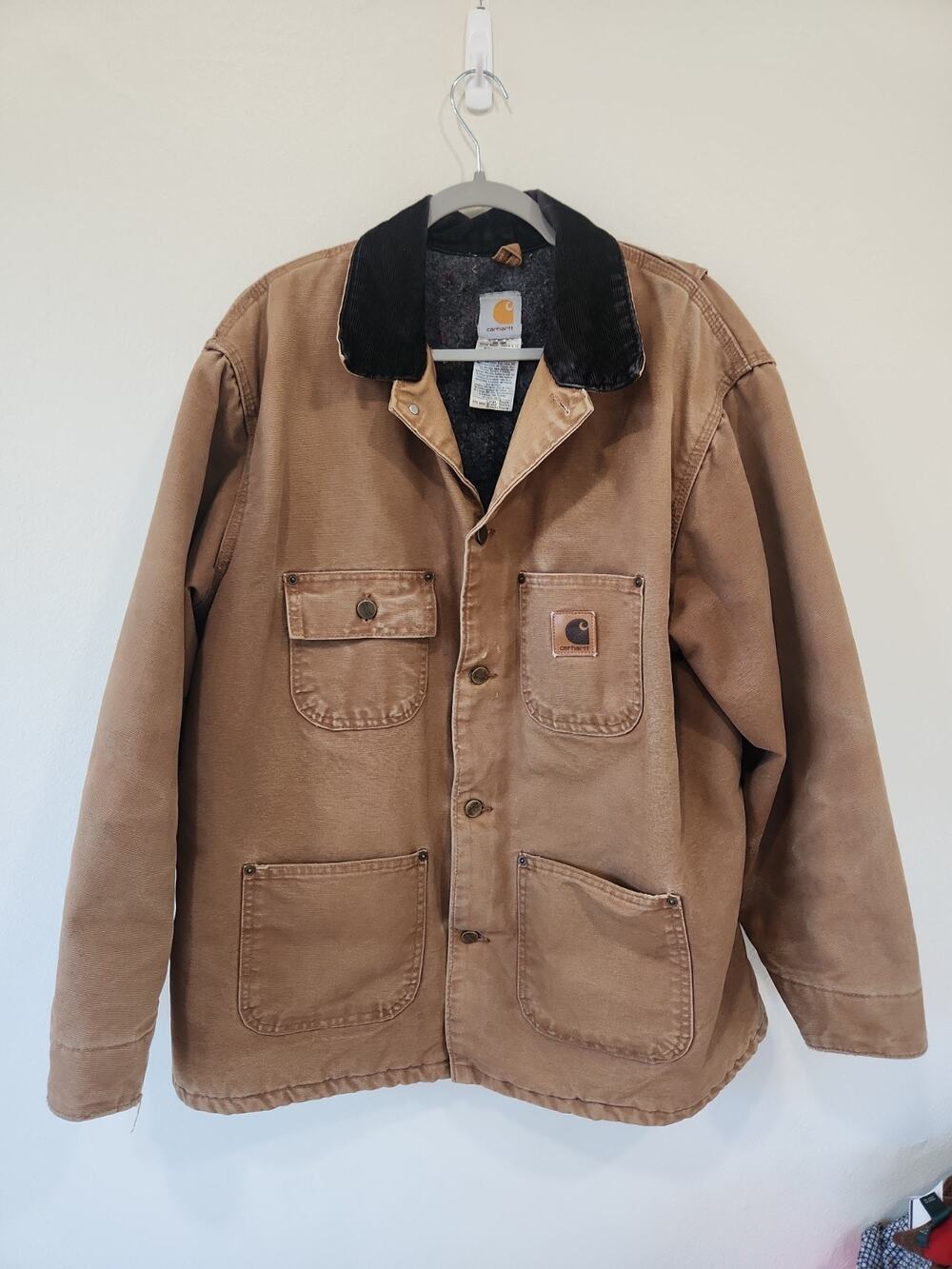 VINTAGE CARHARTT CHORE COAT BLANKET LINED DARK BROWN TAN JACKET Large L
